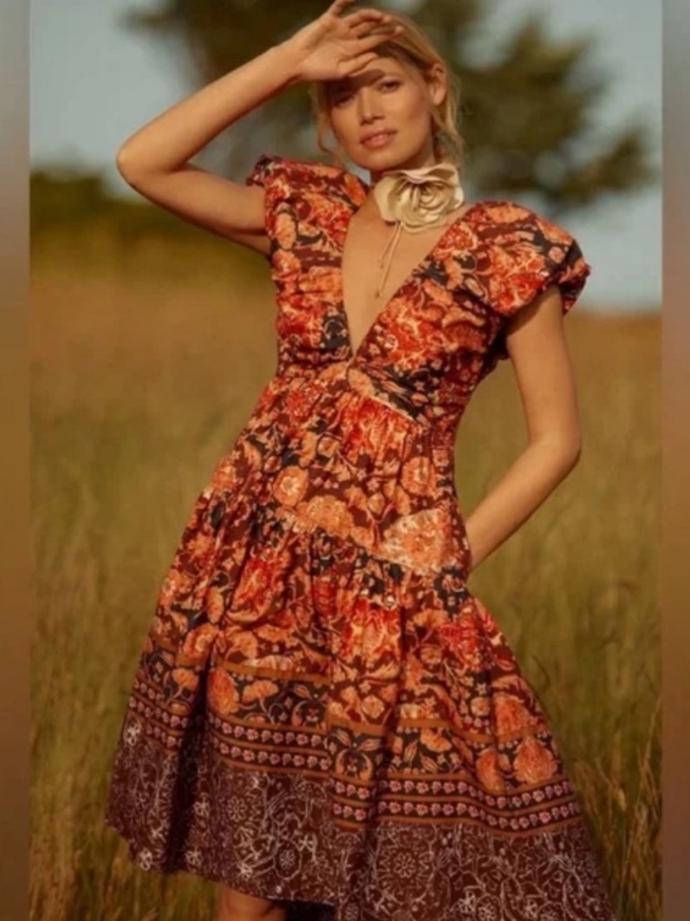 Anthropologie Multicolor Floral V-Neck Tiered Midi Dress 🆕